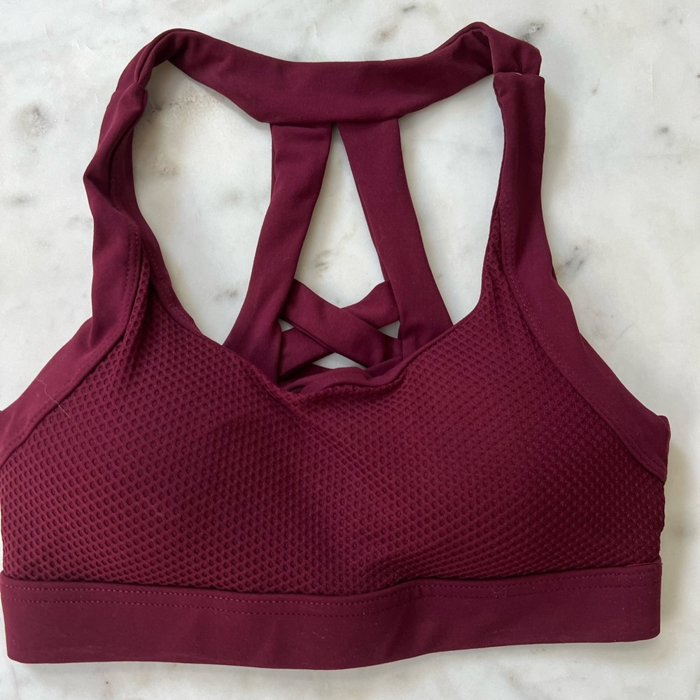 Maroon padded tie back sports bra